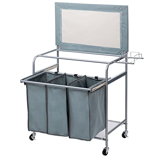 Laundry Sorter with Ironing Board and Rolling 3-Bag Hamper A957