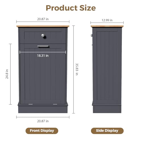 Tilt Out Trash Cabinet with Hideaway Drawer and Bamboo Cutting Board J46442