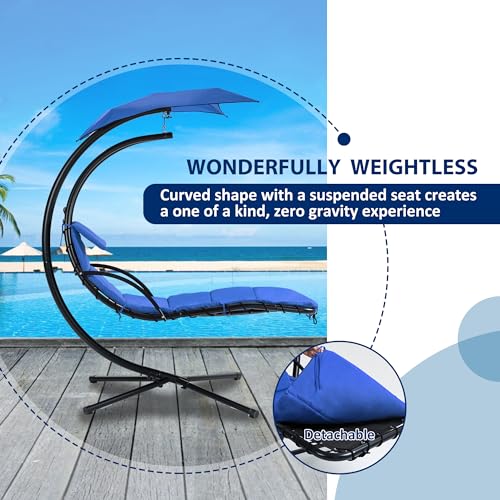 Hanging Chaise Lounger with Removable Canopy, Cushion and Built-in Pillow F183