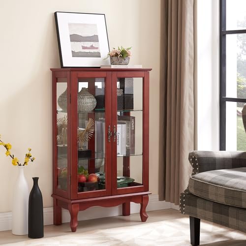 Corner Curio Cabinet with Glass Doors and Adjustable Shelves A379