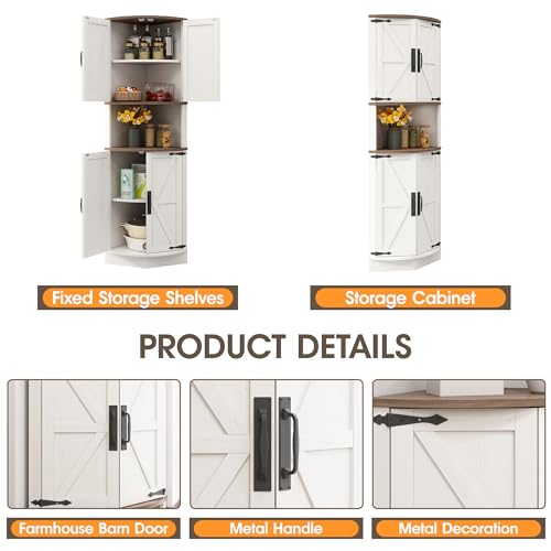 64.8" Tall Farmhouse Corner Cabinet with 4 Doors and 5 Shelves, Barn Door Design, Grey Z8764