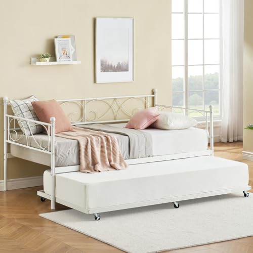 Black Metal Platform Sofa Bed Frame with Casters and Headboard L295