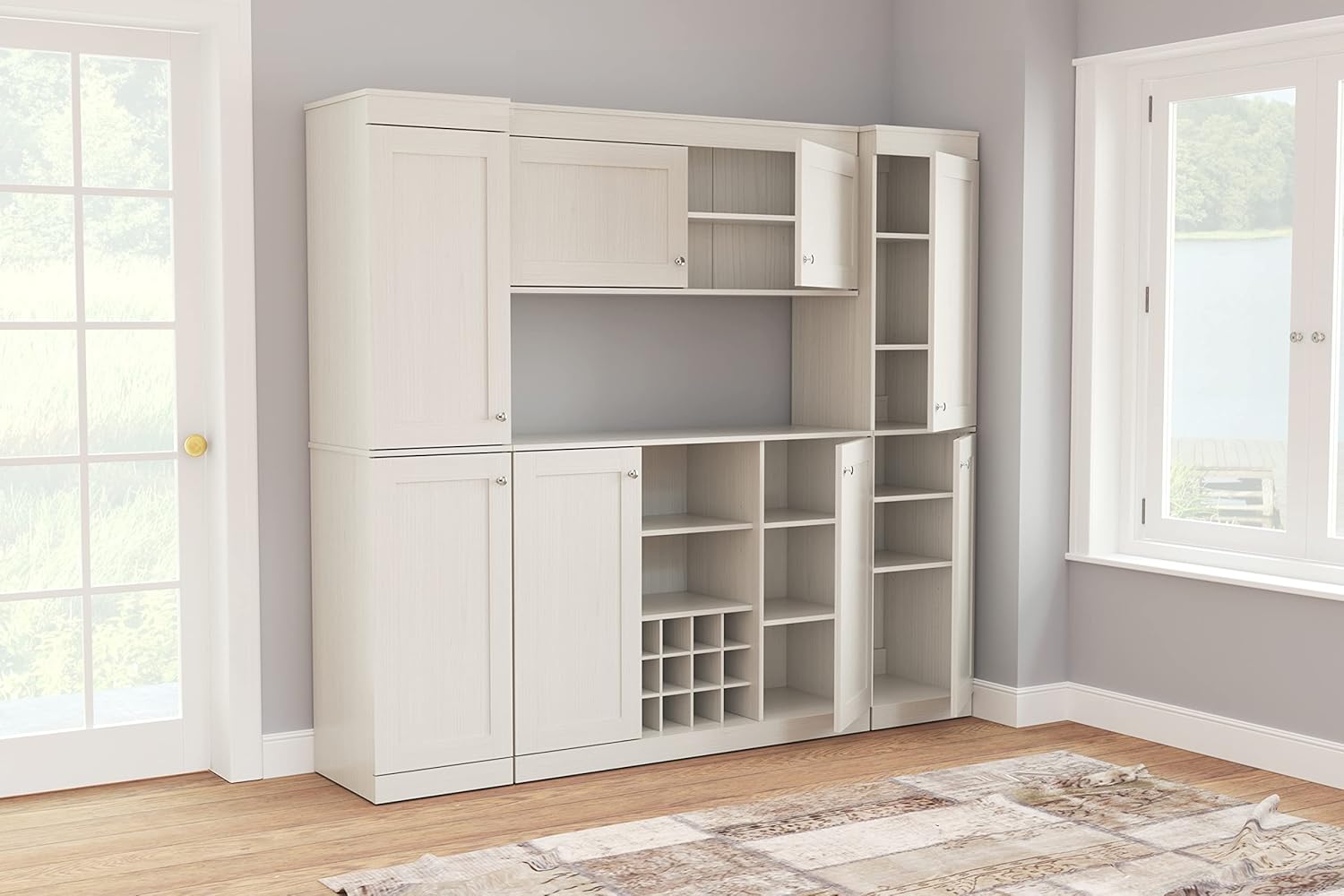 Shaker Style 4-Piece Buffet Storage System with 2 Tall Cabinets, Washed Oak R39755