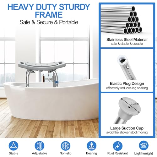 Heavy Duty Stainless Steel Shower Chair with Anti-Slip Seat and Grab Bar J12195