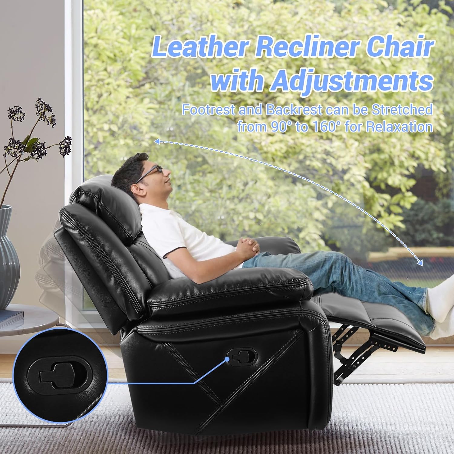 Swivel Rocker Recliner Chair, PU Leather Manual Reclining for Small Spaces C186429