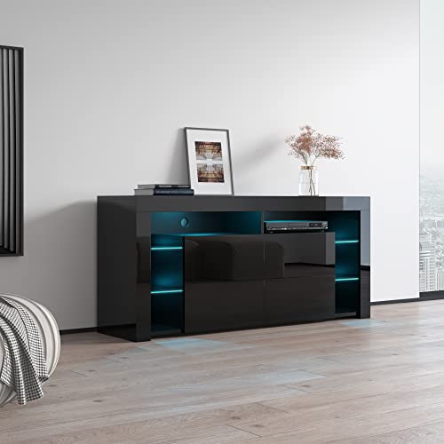 TV Stand for TVs up to 70", Modern High Gloss Entertainment Center with Storage and LED Lights U818