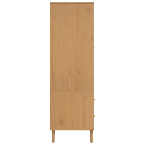 Rattan Look Solid Pine Wood Wardrobe with Ample Storage E52143