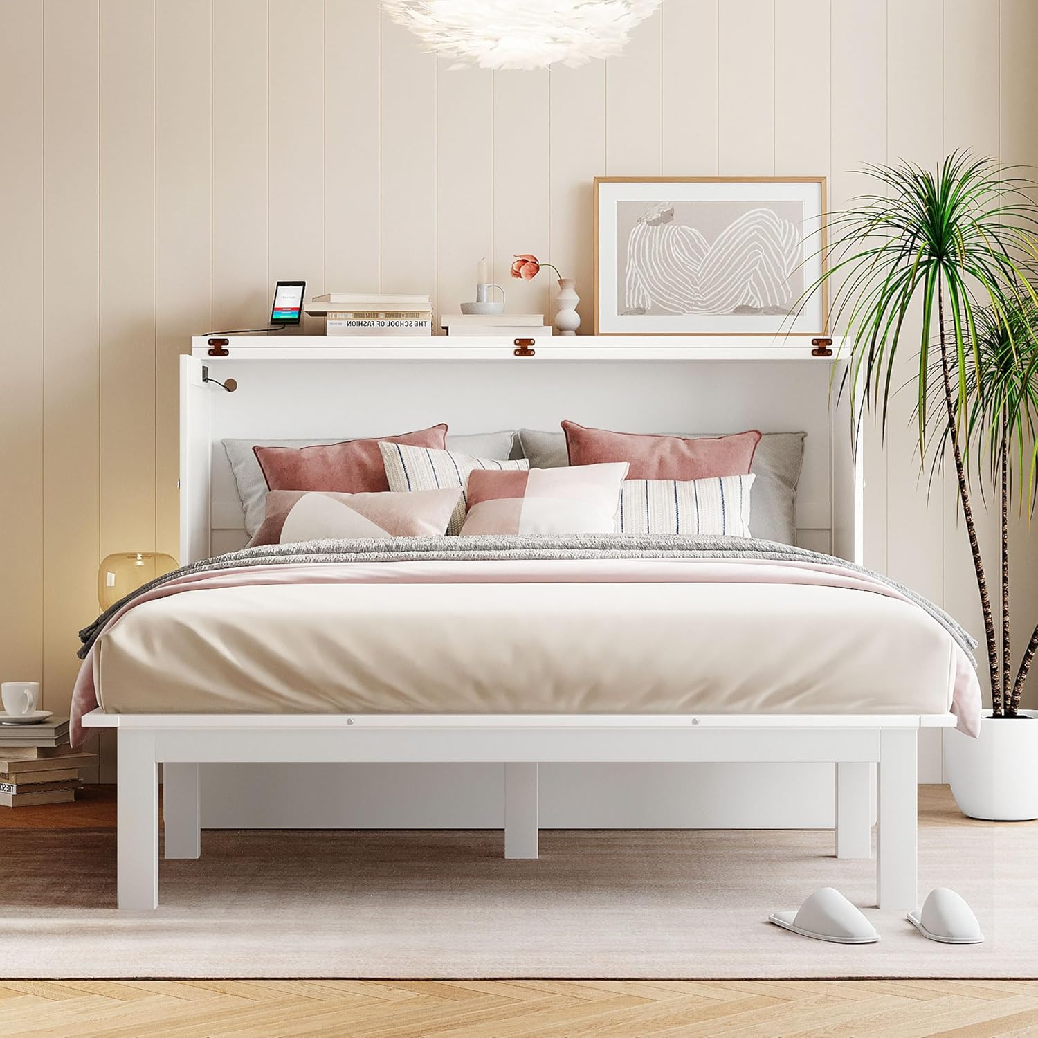 Queen Murphy Bed with Desk, Shelves, and Charging Station B221925