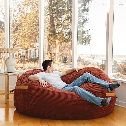 XXL Foam Filled Bean Bag Chair with Removable Cover, Deep Terracotta Corded Plush, 6 feet E194868