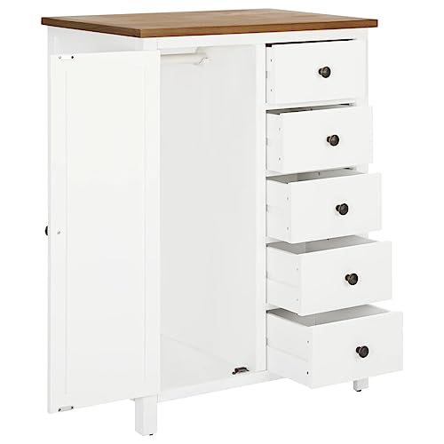 Solid Oak Wood Wardrobe with Hanging Rod and Drawers N672551