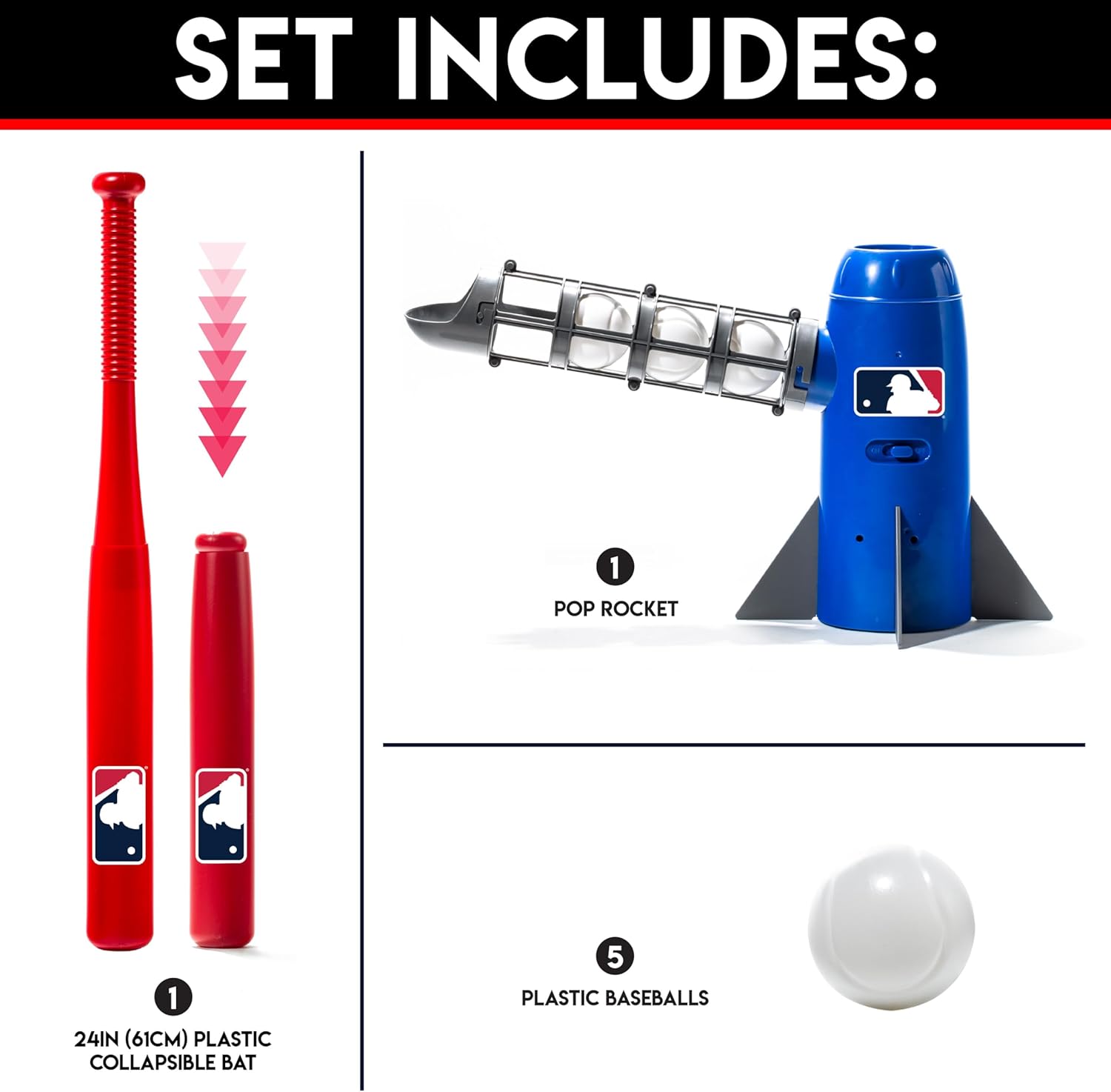 Kids Pitching Machine Baseball Trainer with 5 Plastic Balls and Bat O9713