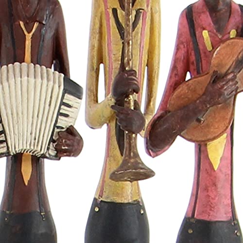 Polystone Musician Decorative Sculpture Tall Long Legged Jazz Band Home Decor Statues with Black Base Stand, Set of 4 Accent Figurines B370