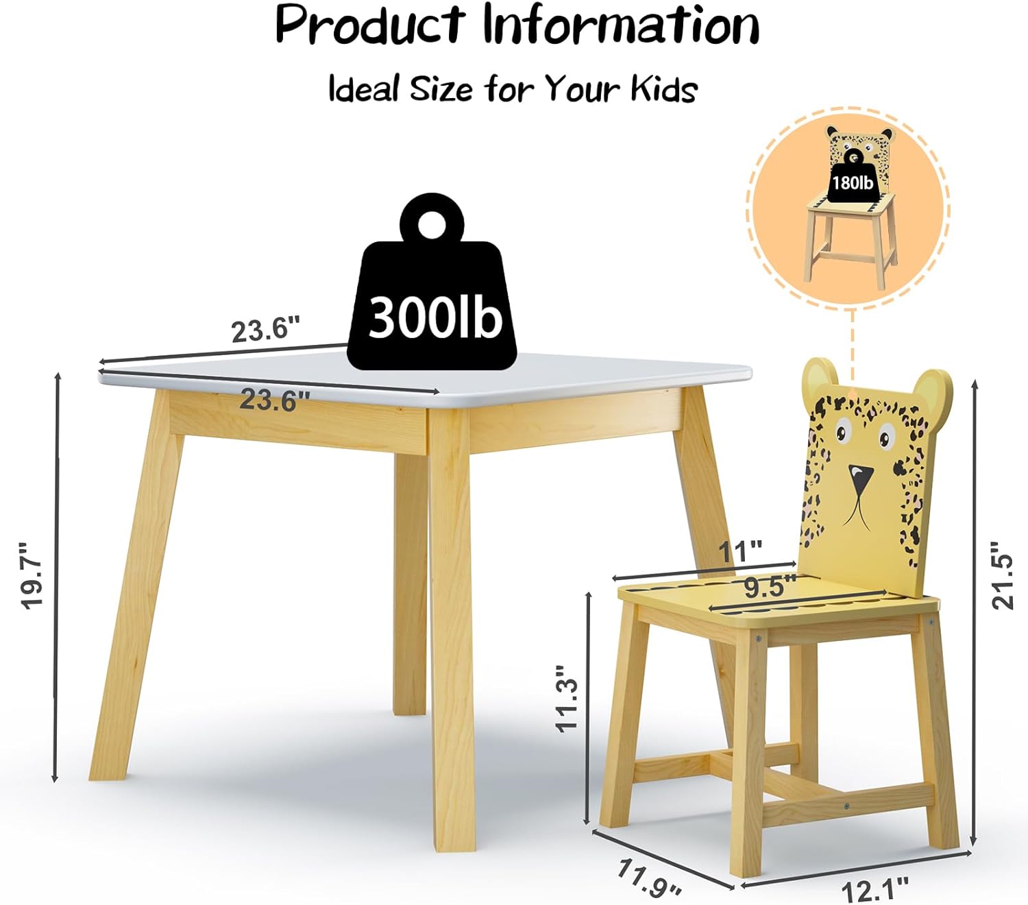 Children's Wooden Table and 4 Chairs Set for Ages 2-10 R550106