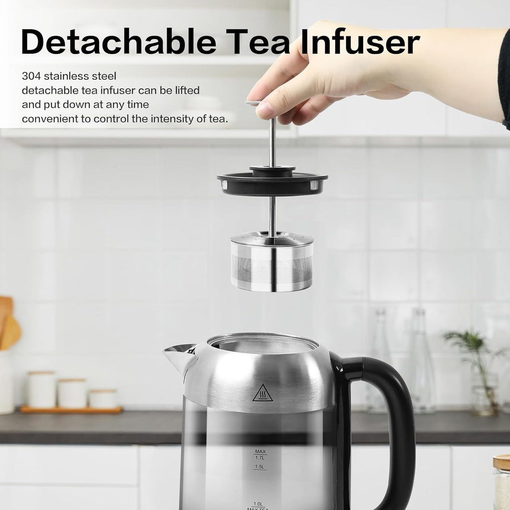 Smart Electric Kettle with Temperature Control & Tea Infuser - 1.7L Glass Water Boiler V7310