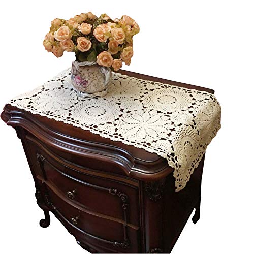 USTIDE 2pcs 100% Cotton Crochet Lace Rectangular Table Runner Ecru Dresser Scarf Doilies White 11 Inch X23 Inch