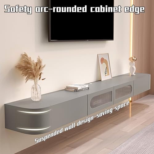 Floating TV Stand with 2 Cabinets, Wall Mounted TV Console, Grey U580276