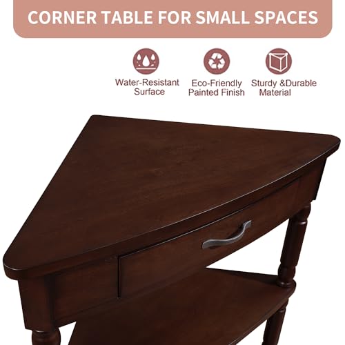 Corner Table, 3-Tier Wood End Table with Solid Wood Legs for Living Room E603804