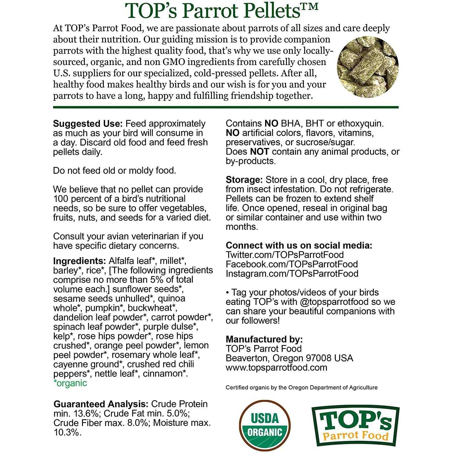 Parrot Food Organic Pellets Y7328