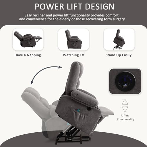 Power Lift Recliner Chair for Elderly with Heat and Massage, USB Charge Port T982612