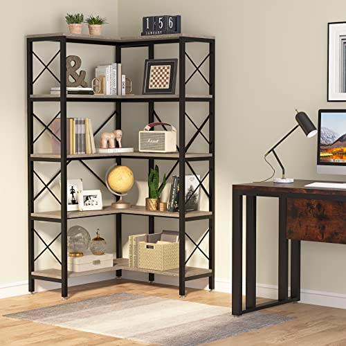5-Shelf Corner Bookshelf, Modern Bookcase, Tall Storage Display Rack Z981