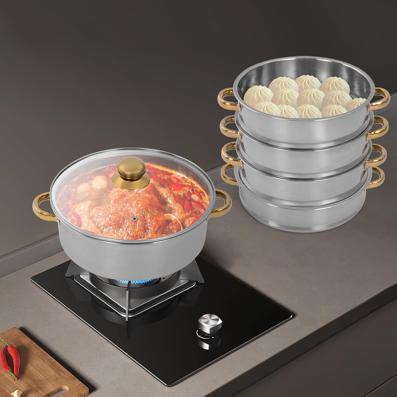 26cm Stainless Steel Steamer Pot with Glass Lid T7692
