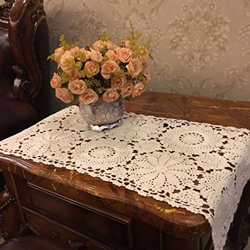 Cotton Crochet Lace Rectangular Table Runner, Ecru I50375