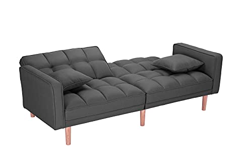 Convertible Futon Sofa Bed with Two Pillows, Light Grey O539058