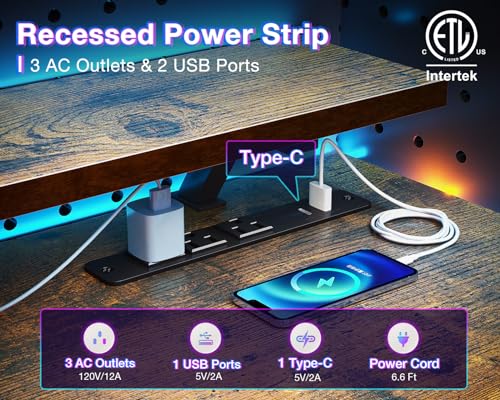 Reversible Gaming Desk with Power Outlets, 40 Inch Computer Desk with Storage Shelves and Monitor Stand U9097