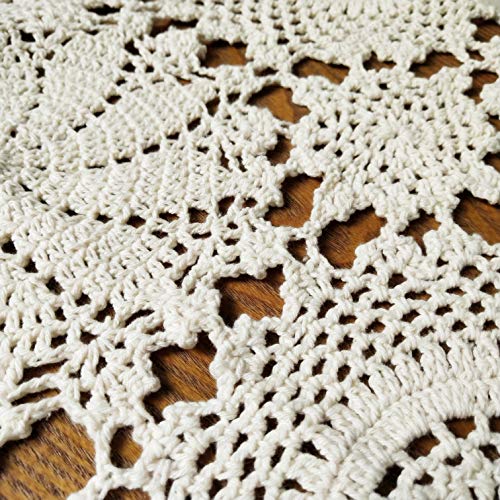 Cotton Crochet Lace Rectangular Table Runner, Ecru I50375