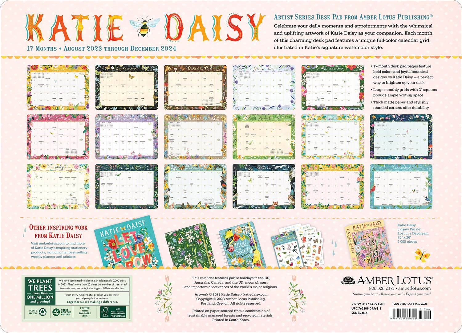 Desk Pad Monthly Calendar 2023-2024, 18.75" x 13.5" D778