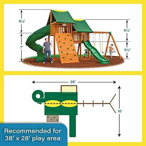 Cedar Wood Swing Set with Clubhouse, Rock Wall, and Spiral Slide V766