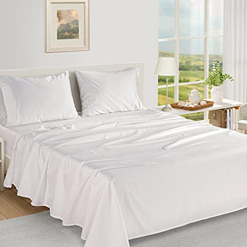 100% Egyptian Cotton Bed Sheets - 1000 Thread Count Queen Set, Sateen Weave, Deep Pocket, White W44137