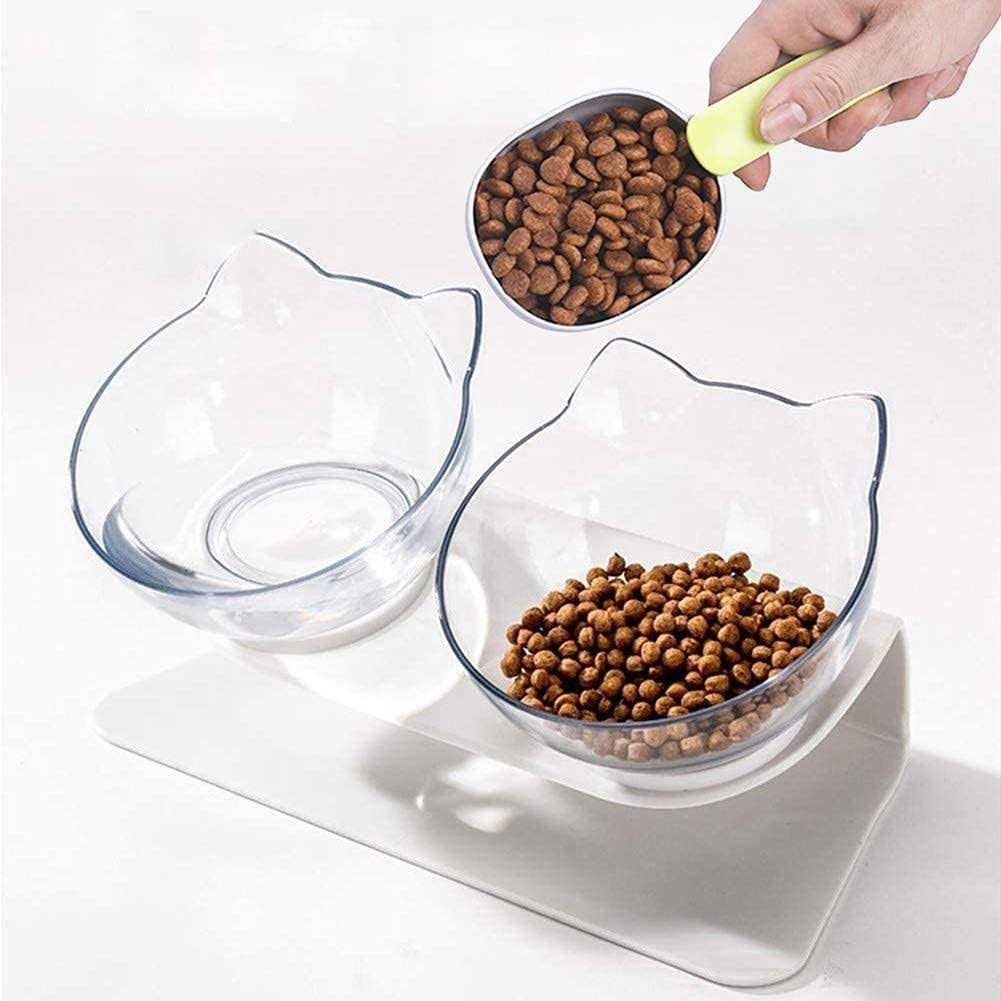 Speedy Panther Raised Cat Bowl with Stand 15 Tilted Cat Bowls for Kittens Elevated Cat Bowl Anti Vomiting Double Cat Bowls Plastic Transparent Cat Feeding Bowl - Pet Supplies online store