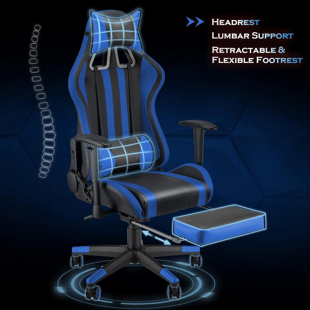 Ergonomic Gaming Chair with Footrest, Reclining PU Leather Office Chair O332
