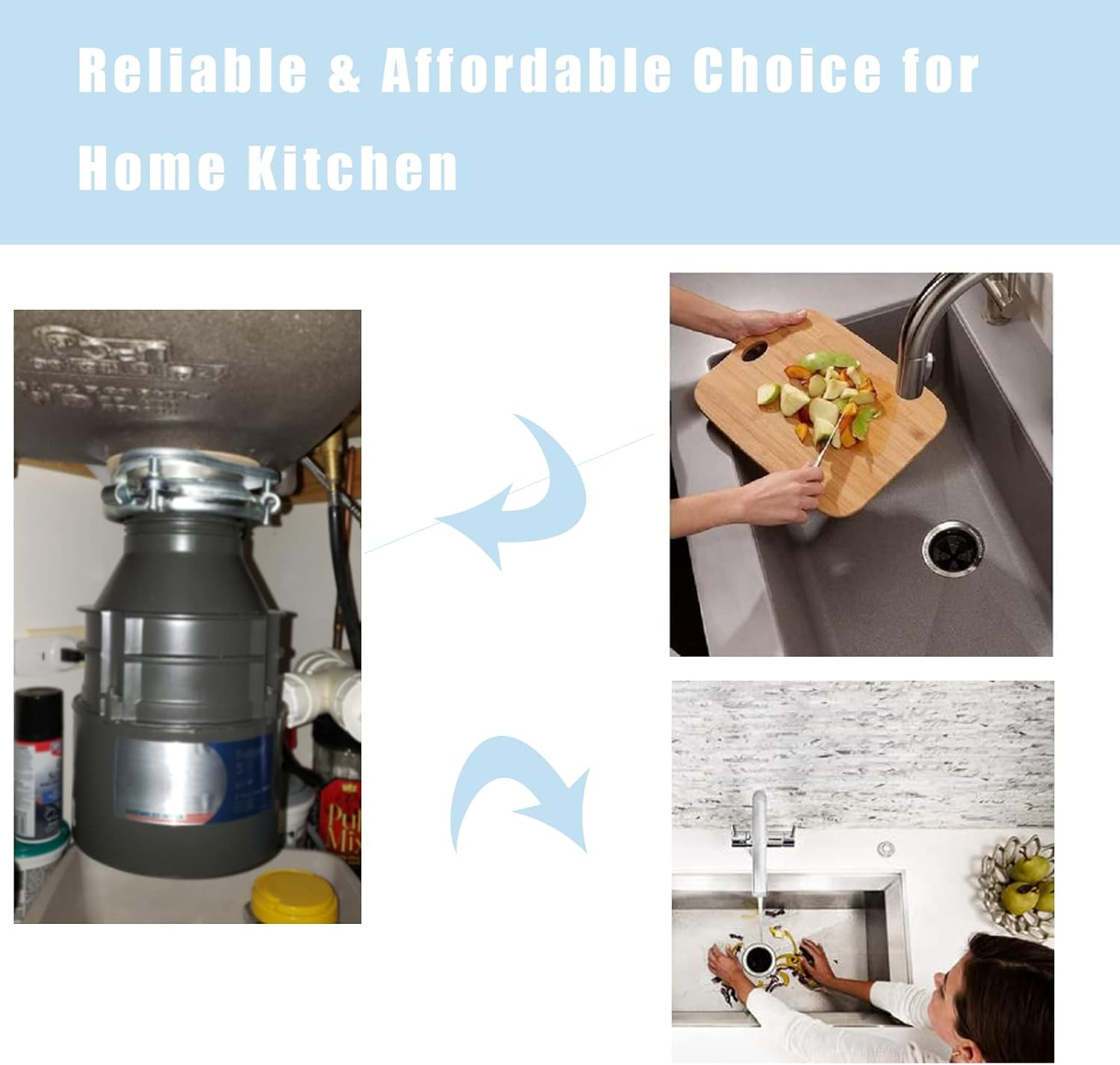 Garbage Disposal with Cord, 1/2 HP Continuous Feed, Black Z109