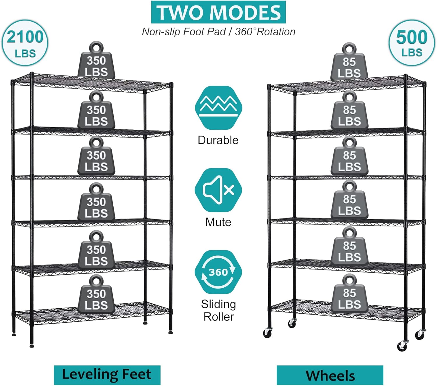 6 Tier Wire Shelving Unit with Wheels, Heavy Duty Adjustable Storage Shelf K67385