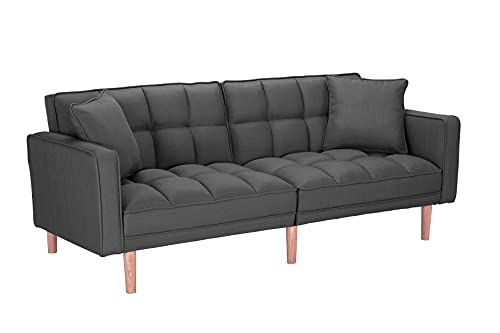 Convertible Futon Sofa Bed with Two Pillows, Light Grey O539058