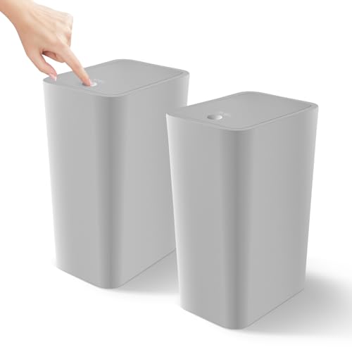 Cesun Bathroom Trash Can with Lid, 4.0 Gallon / 15 Liter Small Garbage Can with Press Top Lid, Plastic Wastebasket with Pop-up Lid for Toilet, Office, Bedroom, Living Room, White