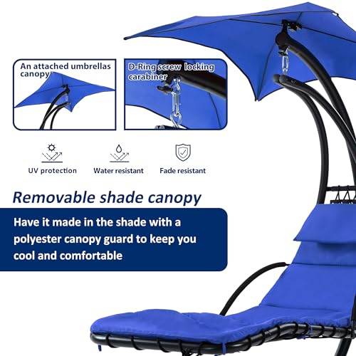 Hanging Chaise Lounger with Removable Canopy, Cushion and Built-in Pillow F183