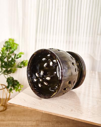 5 Inch Ceramic Orchid Pots with Saucers, Olive Green U487