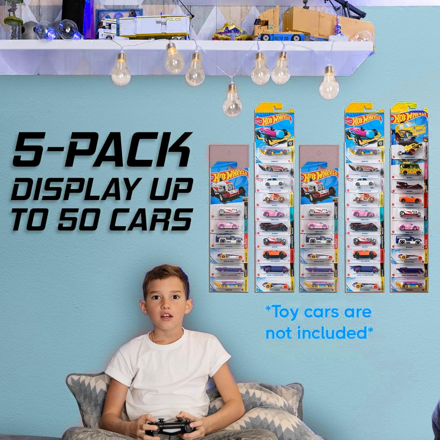 5 Pack Display Case for Packaged Toy Cars, Wall Storage Organizer C49207