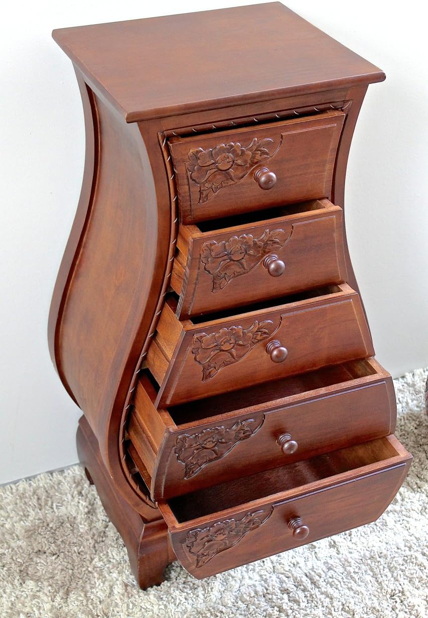 Hand Carved Wood 5-Drawer Chest U8208