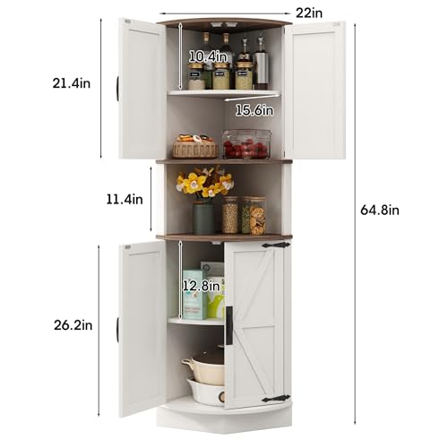 64.8" Tall Farmhouse Corner Cabinet with 4 Doors and 5 Shelves, Barn Door Design, Grey Z8764