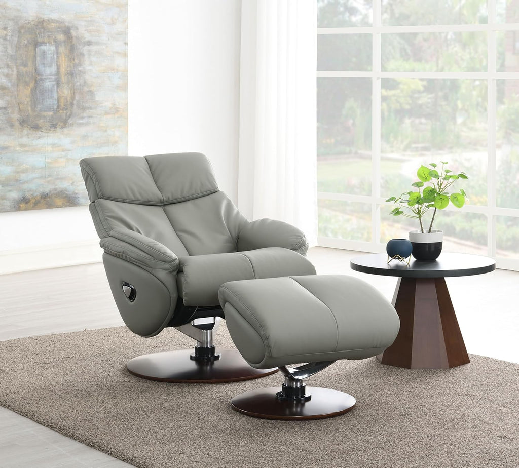 Swivel Recliner Chair with Ottoman, Upholstered High Backrest, Gray Q456