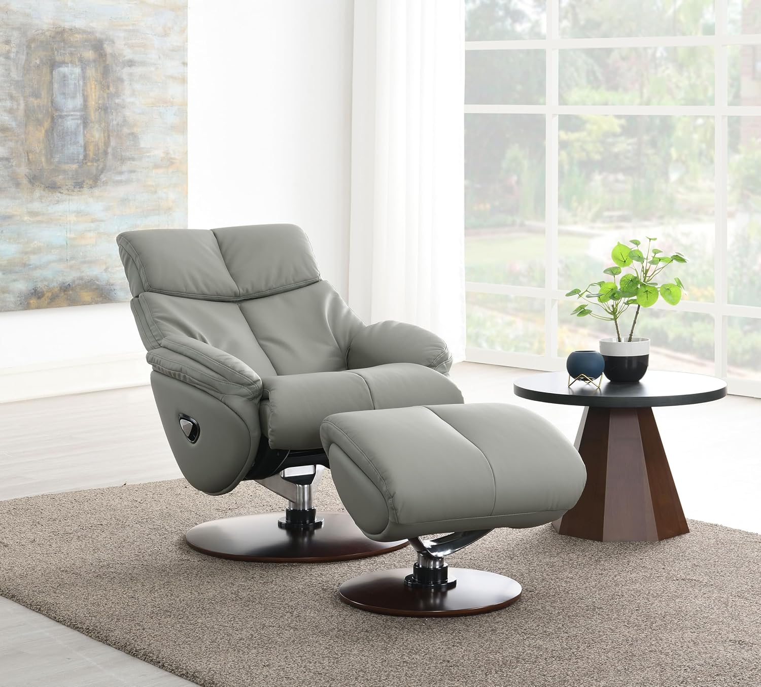 Swivel Recliner Chair with Ottoman, Upholstered High Backrest, Gray Q456