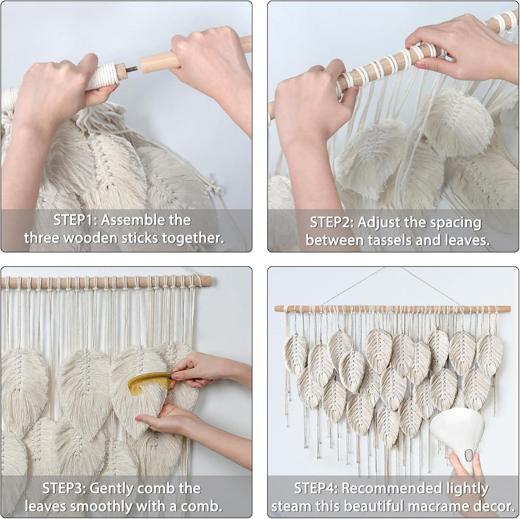 Macrame Wall Hanging Boho Beige Leaves Tapestry Handmade Woven Wall Art X26303