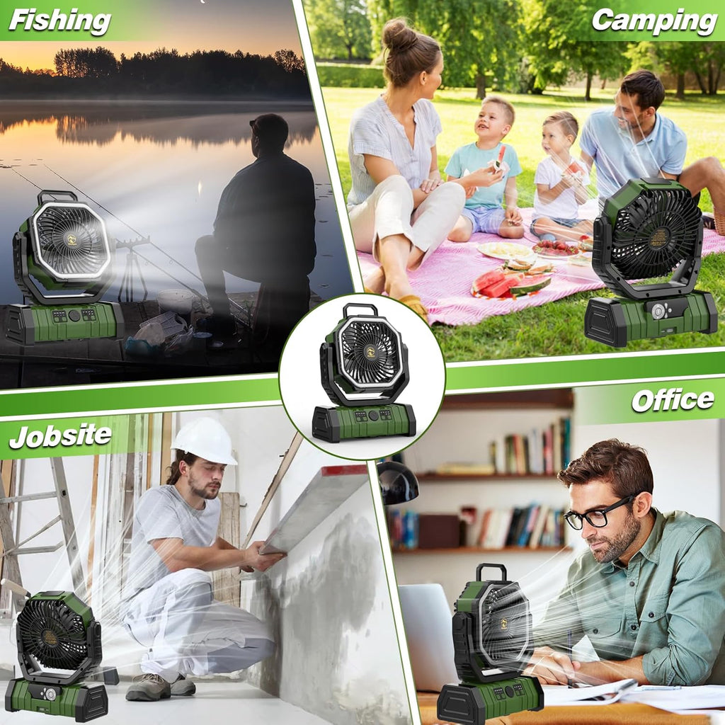 Rechargeable Portable Camping Fan with LED Lantern, Remote, and Hook N6398