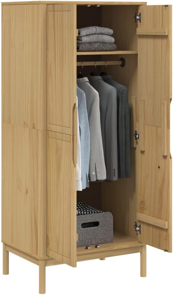 Wardrobe Solid Pine Wood Wax Brown with Wooden Legs P476368
