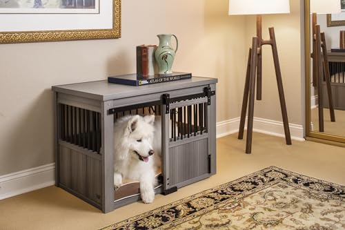 Sliding Barn Door Dog Crate with Removable Cushions, Large U54145