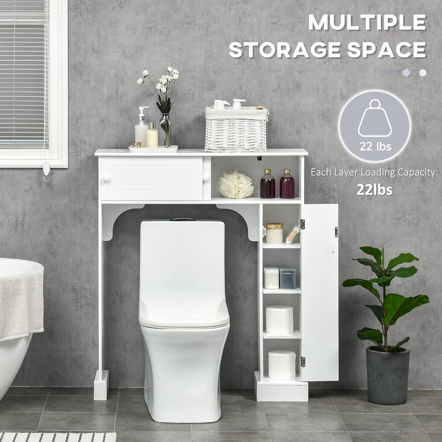 Over the Toilet Bathroom Cabinet with Adjustable Shelves, White M71106